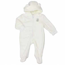 G23050:  Baby White Zebra Hooded Plush Fleece All In One/ Pram Suit (3-12 Months)